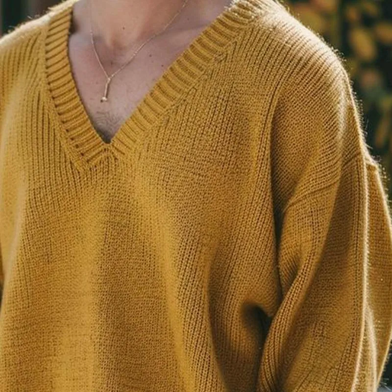 Men's Casual Loose V-Neck Knitted Sweater 65100453U sold by Manly product image thumbnail 3