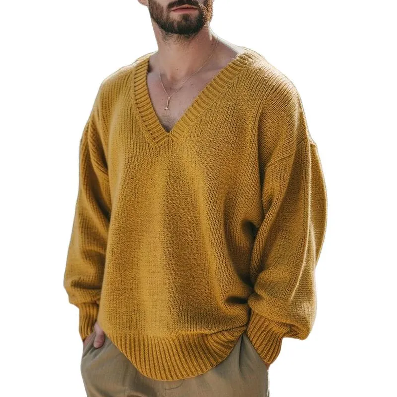 Men's Casual Loose V-Neck Knitted Sweater 65100453U sold by Manly