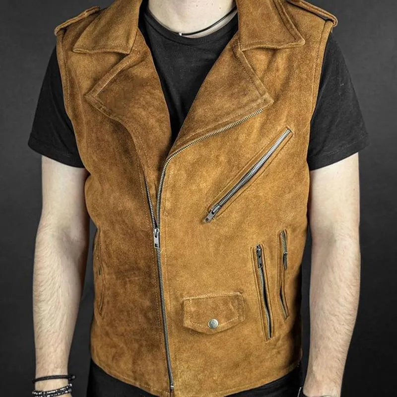 Men's Vintage Suede Notched Lapel Zipper Vest 74333332U sold by Manly product image thumbnail 2