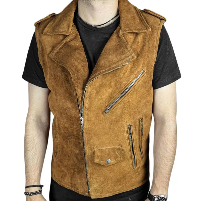Men's Vintage Suede Notched Lapel Zipper Vest 74333332U sold by Manly