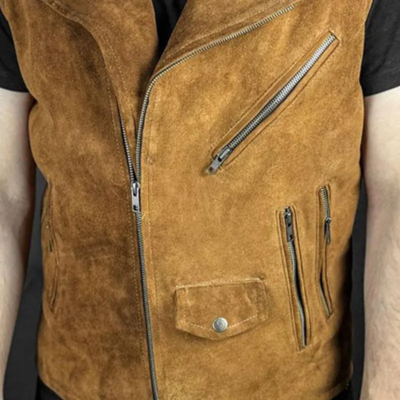 Men's Vintage Suede Notched Lapel Zipper Vest 74333332U sold by Manly product image thumbnail 3
