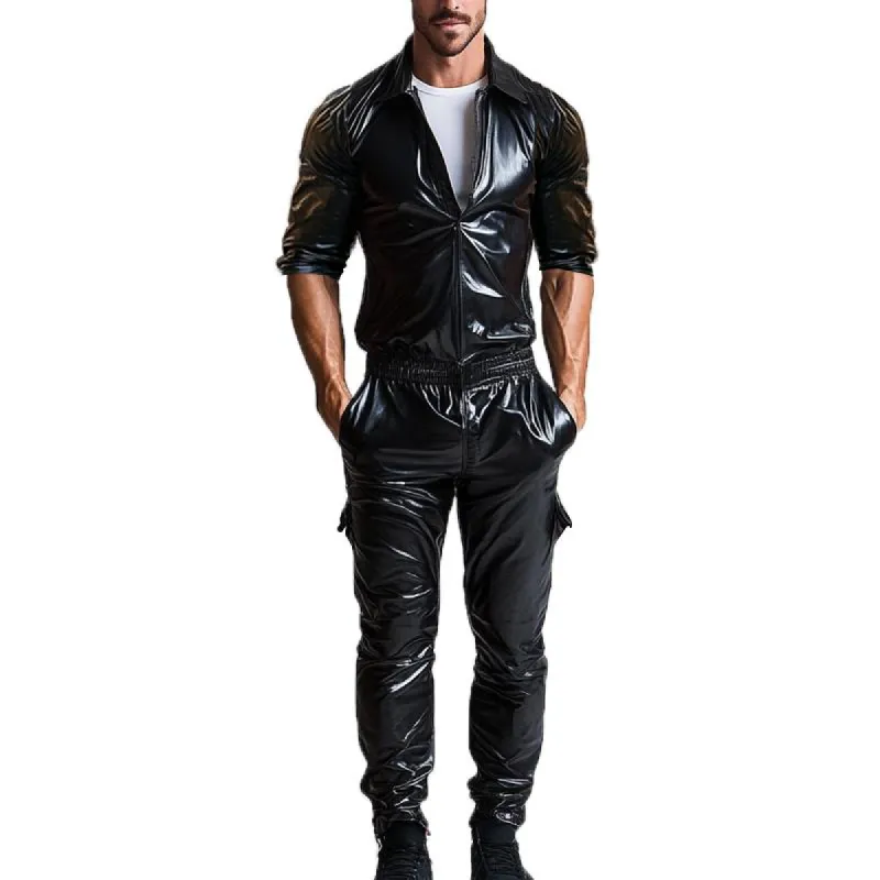 Men's Casual Personalized Multi-Pocket Leather Jumpsuit 44877168K sold by Manly