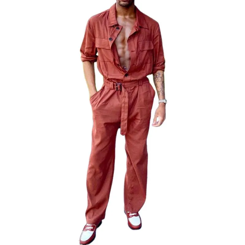 Men's Classic Fashion Multi-Pocket Linen Jumpsuit 98496796K sold by Manly