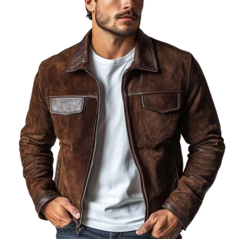 Men's Casual Vintage American Leather Suede Jacket 85401612K sold by Manly