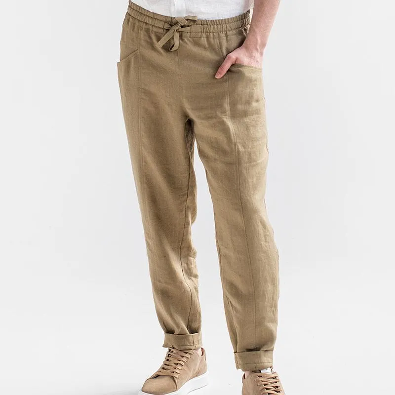 Men's Cotton and Linen Solid Color Elastic Casual Pants 74826629X sold by Manly product image thumbnail 2
