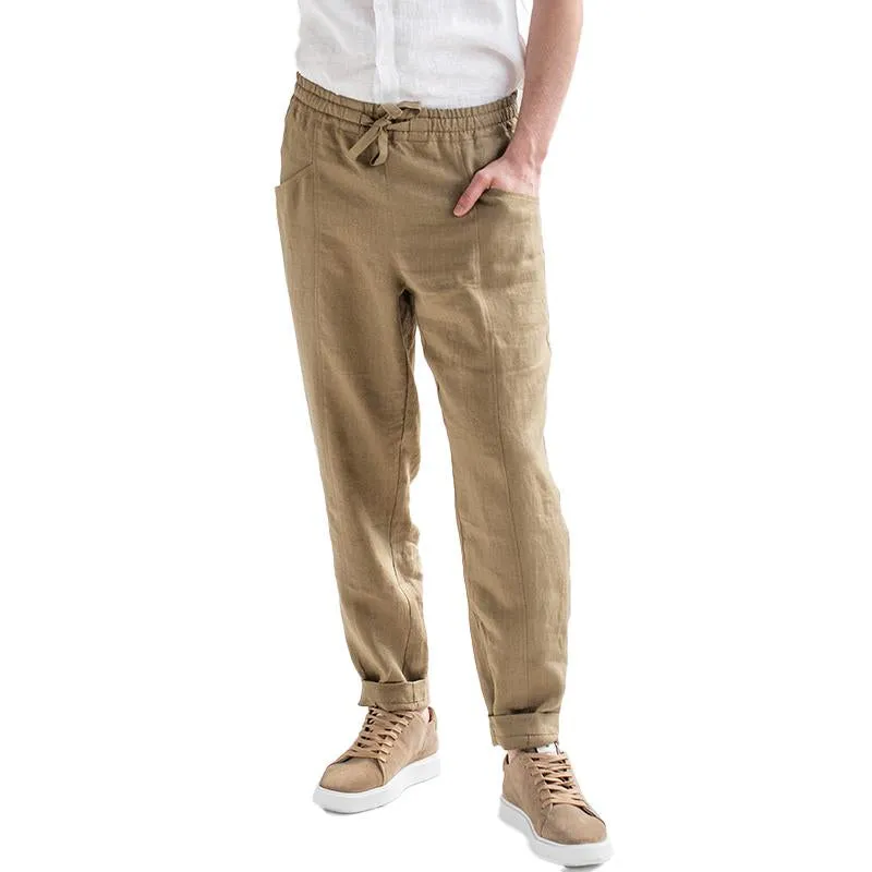 Men's Cotton and Linen Solid Color Elastic Casual Pants 74826629X sold by Manly