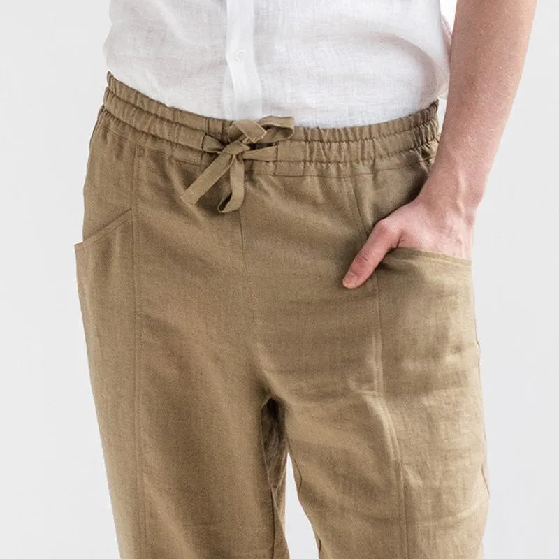 Men's Cotton and Linen Solid Color Elastic Casual Pants 74826629X sold by Manly product image thumbnail 3