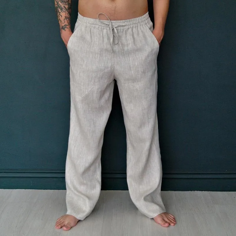 Men's Cotton and Linen Elastic Solid Color Holiday Casual Pants 12419805X sold by Manly product image thumbnail 3