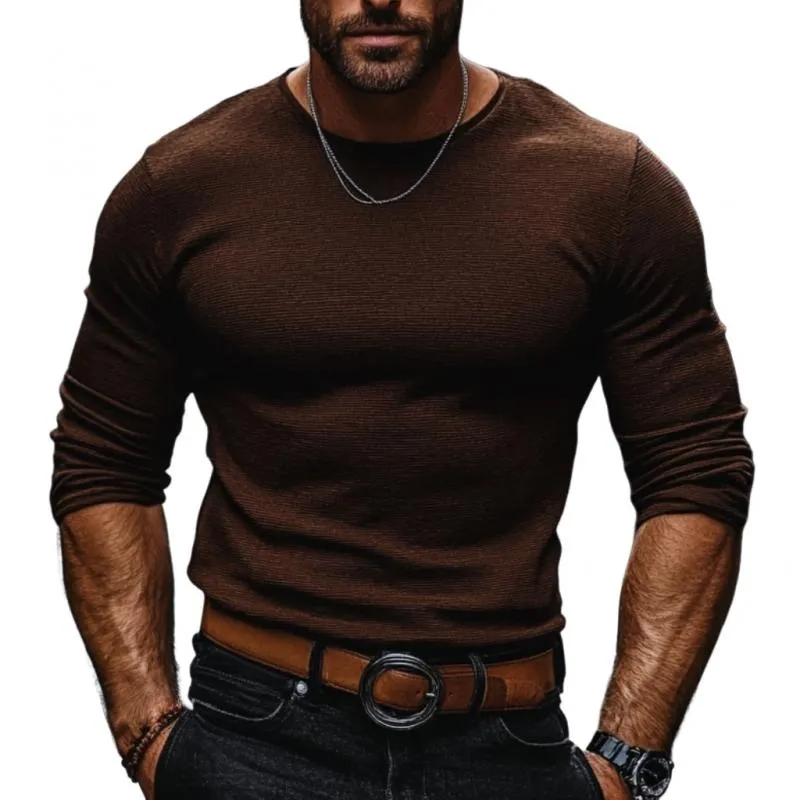Men's Casual Cotton Blended Round Neck Slim Fit Long Sleeve T-Shirt 24589537M sold by Manly