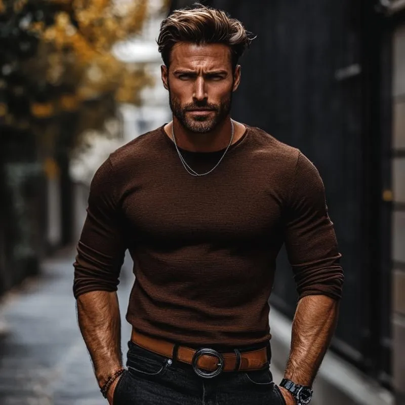 Men's Casual Cotton Blended Round Neck Slim Fit Long Sleeve T-Shirt 24589537M sold by Manly product image thumbnail 3