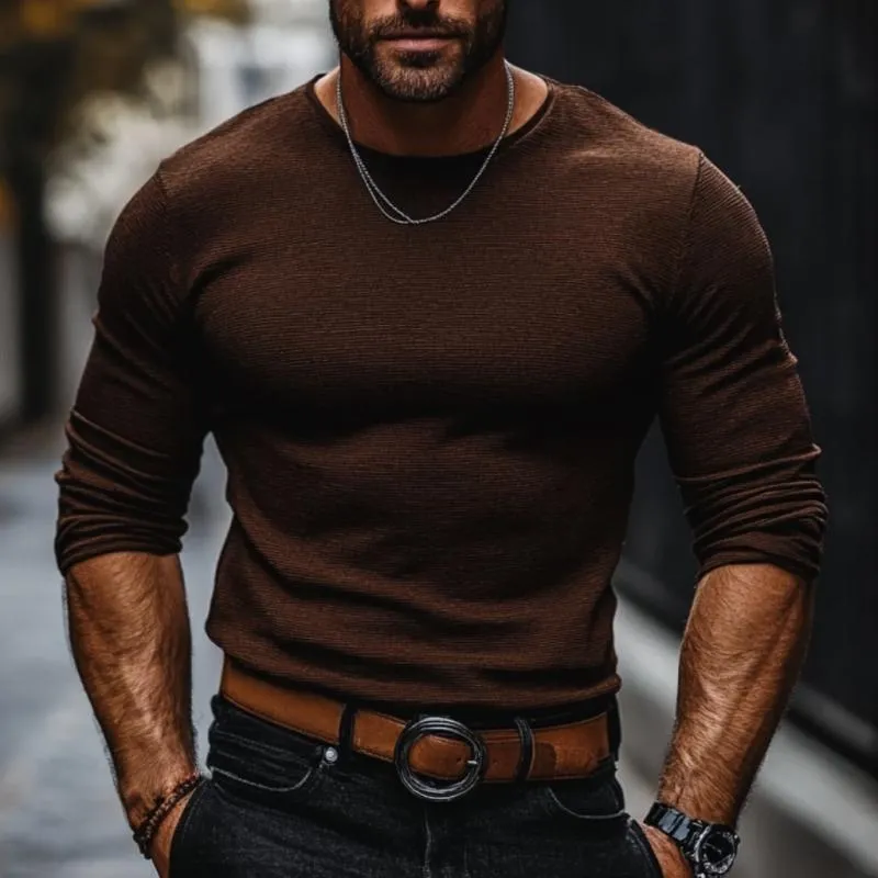 Men's Casual Cotton Blended Round Neck Slim Fit Long Sleeve T-Shirt 24589537M sold by Manly product image thumbnail 2