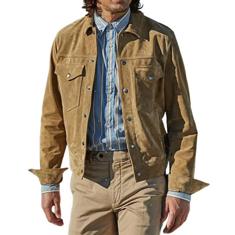 Men's Casual Suede Lapel Single Breasted Slim Fit Jacket 69241719M sold by Manly