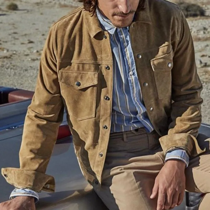 Men's Casual Suede Lapel Single Breasted Slim Fit Jacket 69241719M sold by Manly product image thumbnail 3