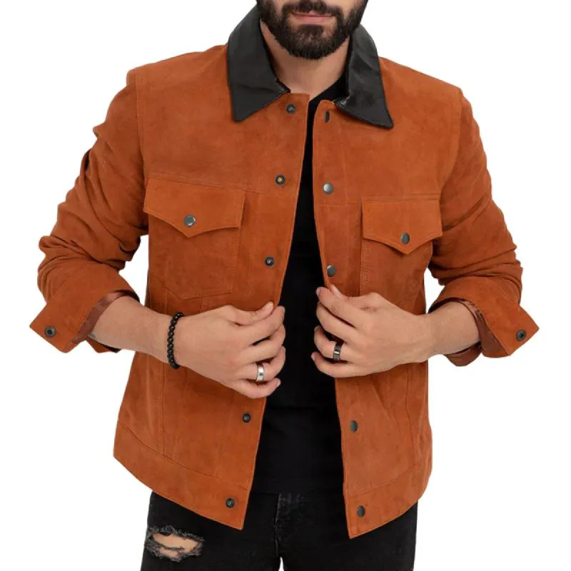 Men's Casual Suede Leather Lapel Single-breasted Slim-fit Jacket 64263645M sold by Manly