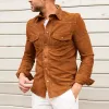 Men's Vintage Suede Patchwork Lapel Slim Fit Long Sleeve Shirt 97869681M sold by Manly