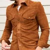 Men's Vintage Suede Patchwork Lapel Slim Fit Long Sleeve Shirt 97869681M sold by Manly