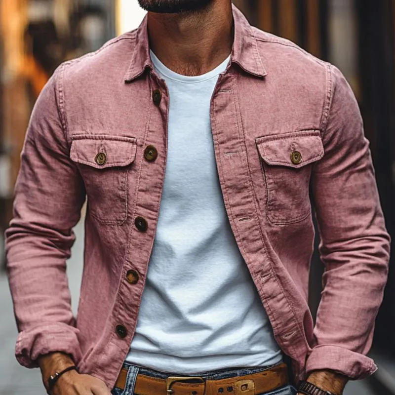 Men's Casual Cotton Linen Lapel Single-breasted Slim-fit Long-sleeved Shirt 16688546M sold by Manly product image thumbnail 3