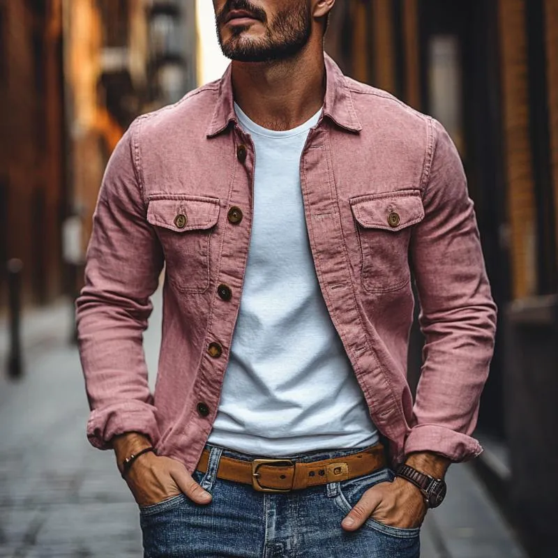 Men's Casual Cotton Linen Lapel Single-breasted Slim-fit Long-sleeved Shirt 16688546M sold by Manly product image thumbnail 2