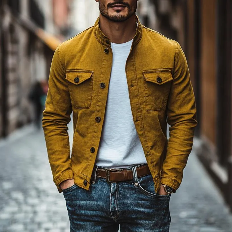 Men's Casual Cotton Linen Stand Collar Slim Fit Long Sleeve Shirt 26402767M sold by Manly product image thumbnail 2