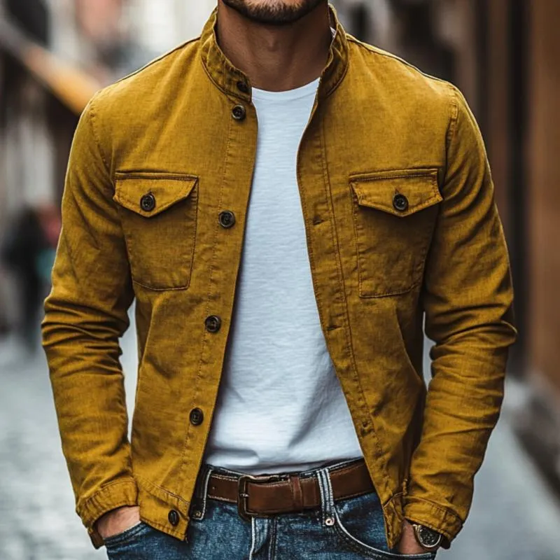 Men's Casual Cotton Linen Stand Collar Slim Fit Long Sleeve Shirt 26402767M sold by Manly product image thumbnail 3