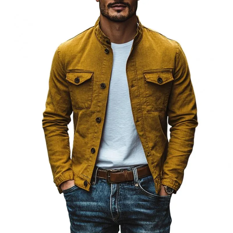 Men's Casual Cotton Linen Stand Collar Slim Fit Long Sleeve Shirt 26402767M sold by Manly