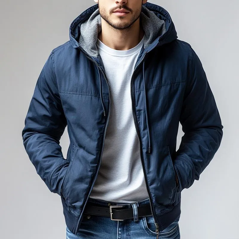 Men's Vintage Casual Solid Color Outdoor Hooded Zip-Up Jacket 82699921TO sold by Manly product image thumbnail 2
