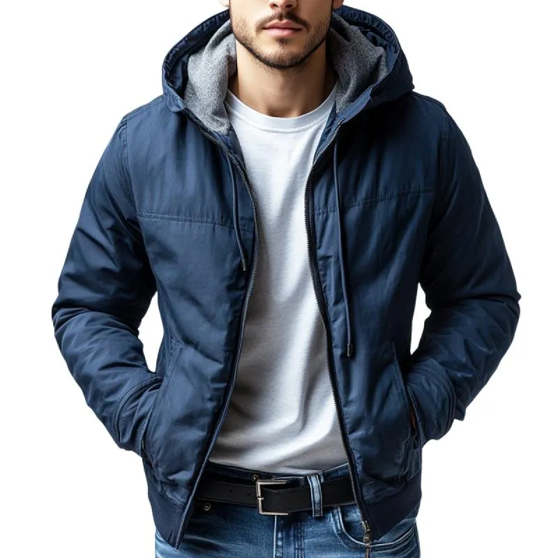 Men's Vintage Casual Solid Color Outdoor Hooded Zip-Up Jacket 82699921TO sold by Manly