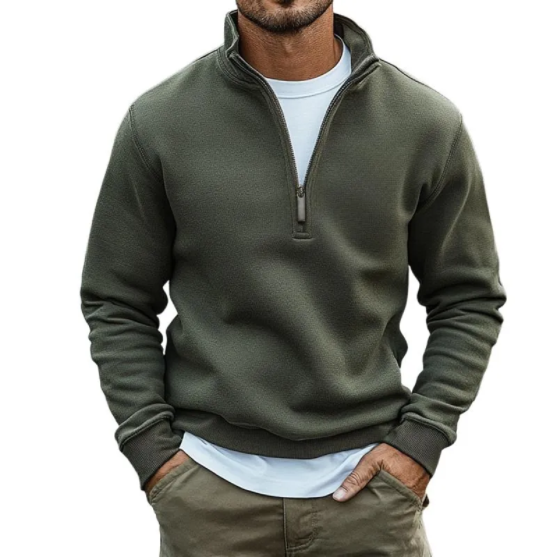 Men's Retro Casual Solid Color Zipper Neck Sweatshirt 96449316TO sold by Manly