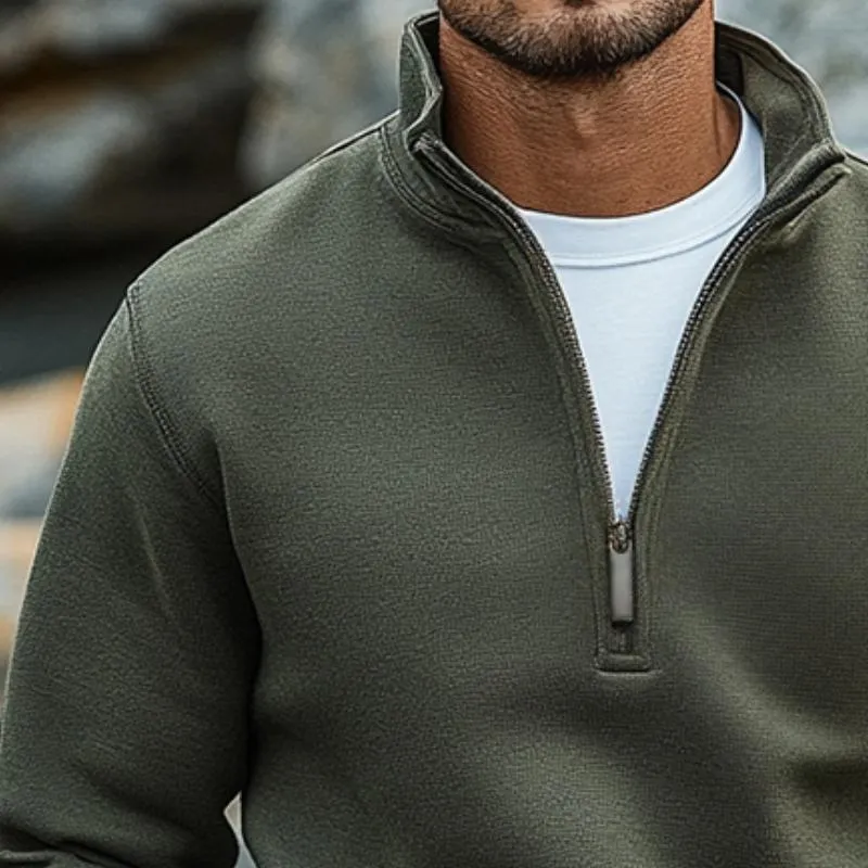 Men's Retro Casual Solid Color Zipper Neck Sweatshirt 96449316TO sold by Manly product image thumbnail 3