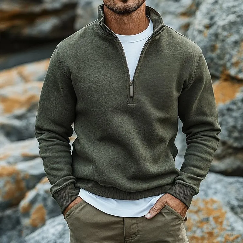 Men's Retro Casual Solid Color Zipper Neck Sweatshirt 96449316TO sold by Manly product image thumbnail 2