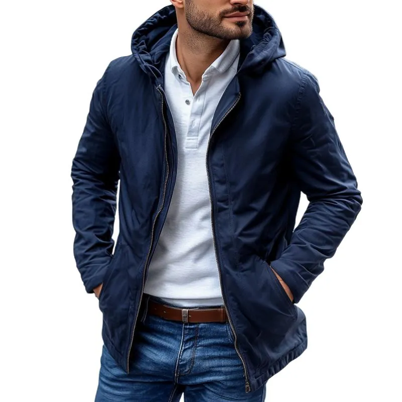 Men's Vintage Casual Solid Color Outdoor Hooded Zip-Up Jacket 61334160TO sold by Manly