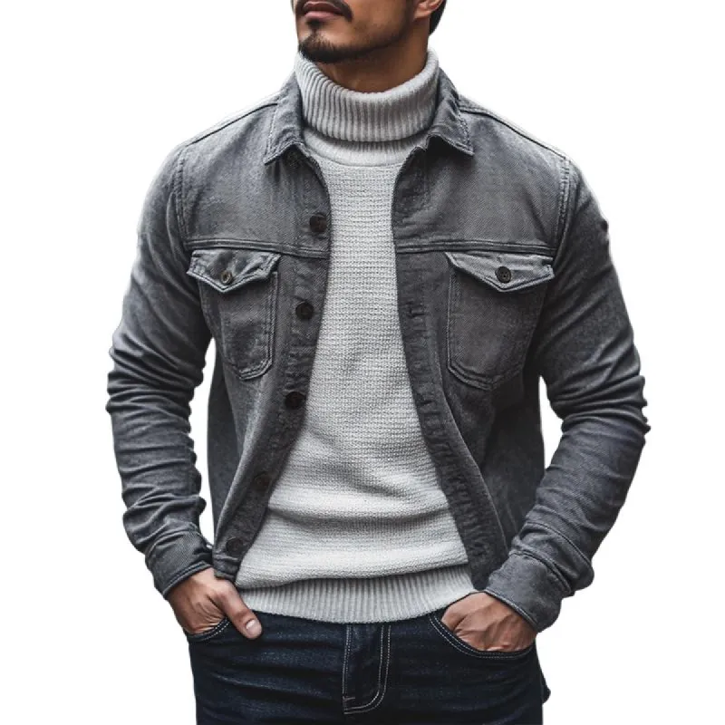 Men's Vintage Casual Washed Pocket Button Lapel Jacket 99092610TO sold by Manly