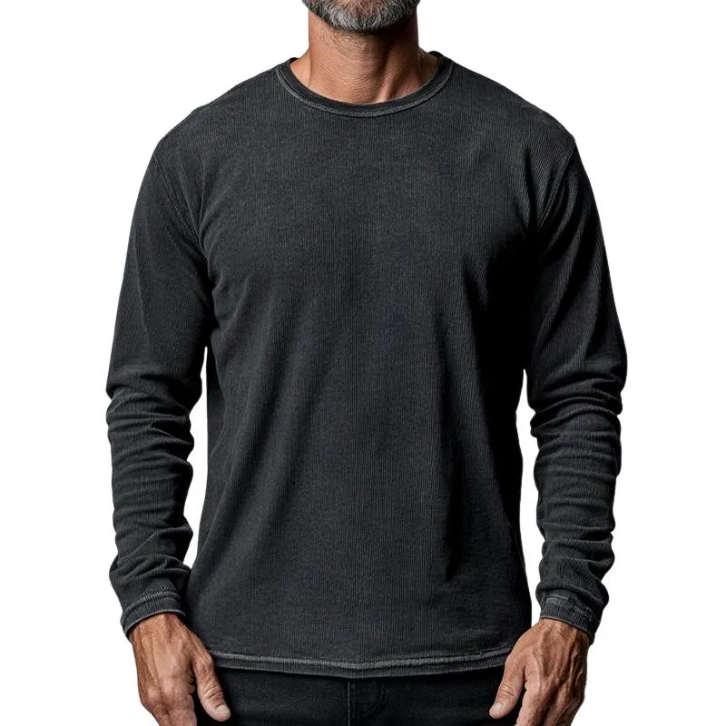 Men's Retro Casual Striped Round Neck Long Sleeve T-Shirt 71391718TO sold by Manly