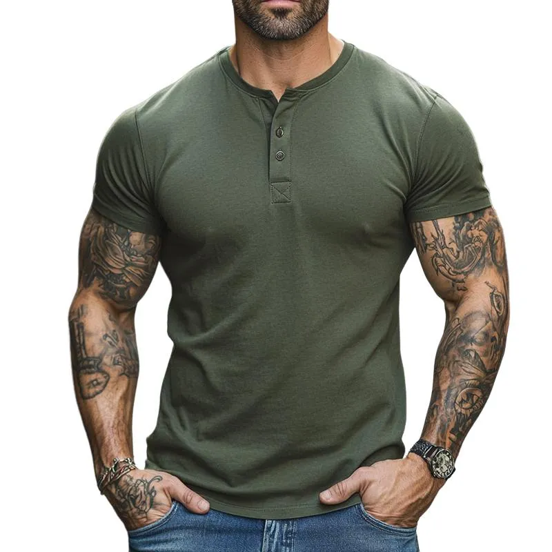 Men's Vintage Casual Henley Neck Short Sleeve T-Shirt 50167840TO sold by Manly