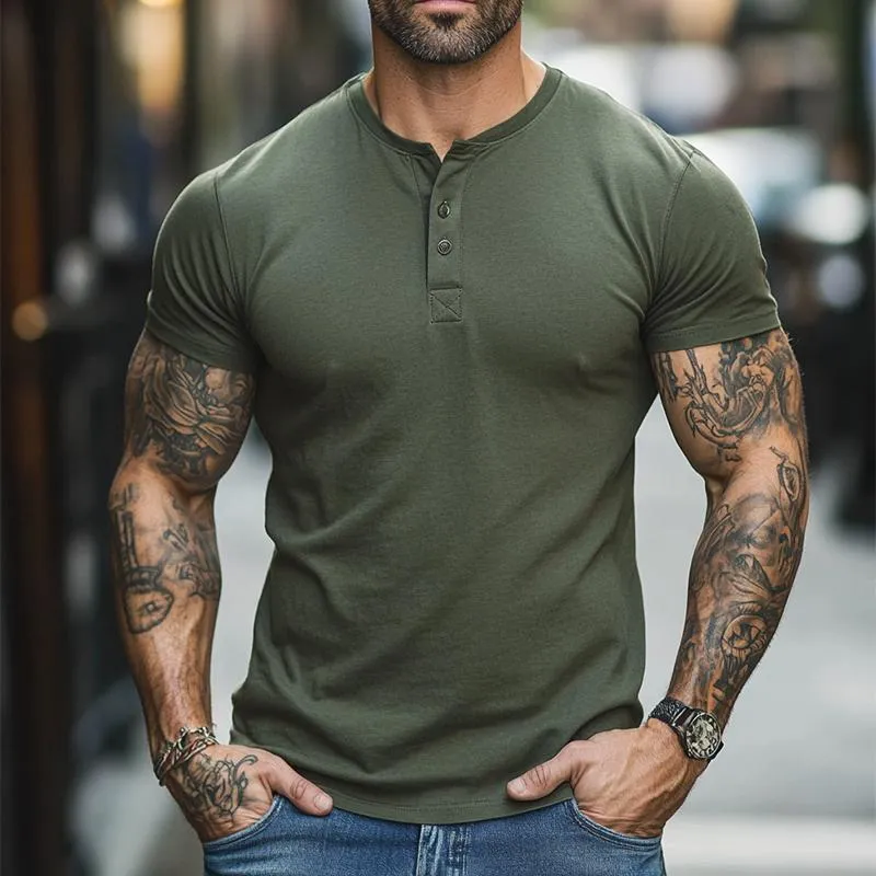 Men's Vintage Casual Henley Neck Short Sleeve T-Shirt 50167840TO sold by Manly product image thumbnail 2