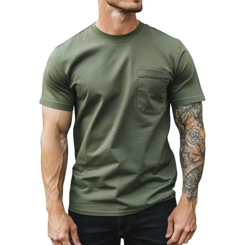 Men's Retro Casual Round Neck Pocket Short Sleeve T-Shirt 19097694TO sold by Manly