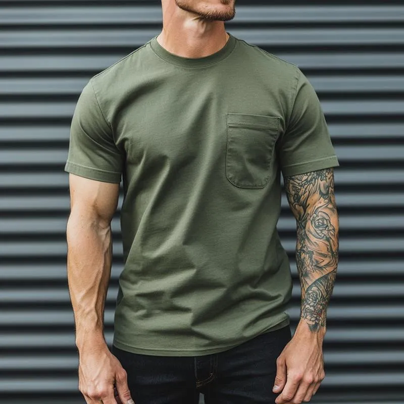 Men's Retro Casual Round Neck Pocket Short Sleeve T-Shirt 19097694TO sold by Manly product image thumbnail 2