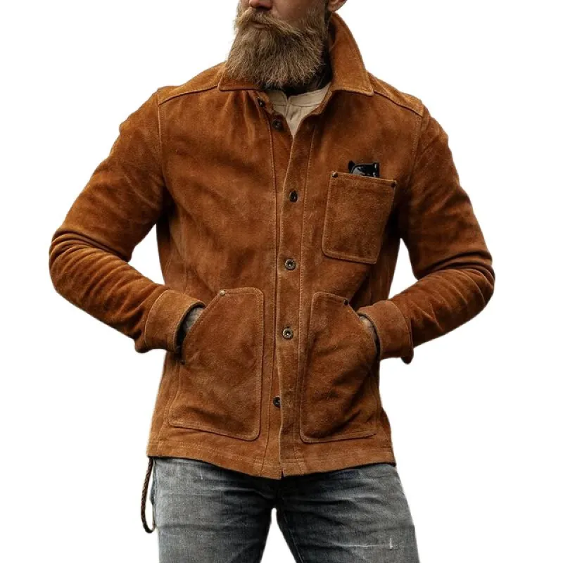 Men Fashion Suede Multi-Pocket Single Breasted Jacket 04937259Y sold by Manly