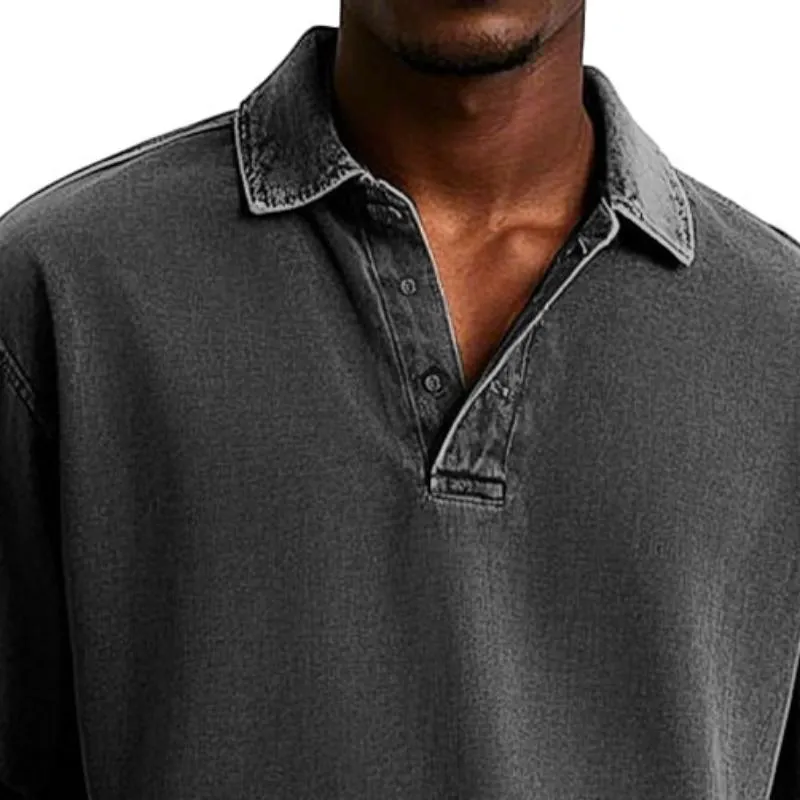 Men's Vintage Washed Button Down Lapel Long Sleeve Polo Shirt 89422197Y sold by Manly product image thumbnail 2