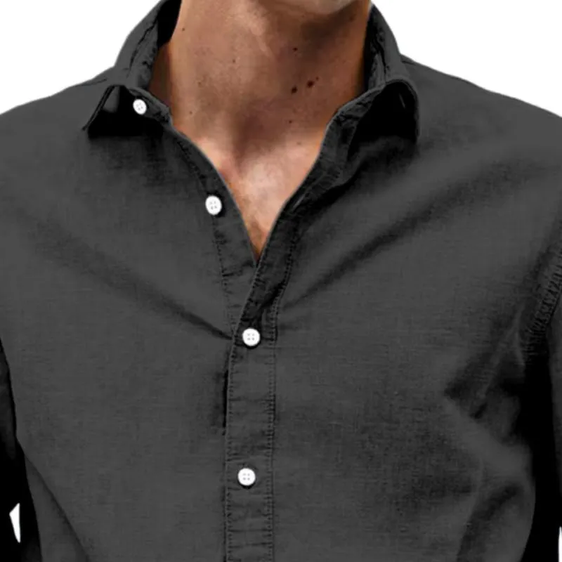 Men's Casual Cotton and Linen Lapel Long Sleeve Shirt 38377396Y sold by Manly product image thumbnail 2