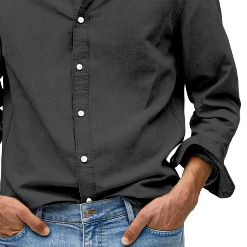 Men's Casual Cotton and Linen Lapel Long Sleeve Shirt 38377396Y sold by Manly product image thumbnail 3