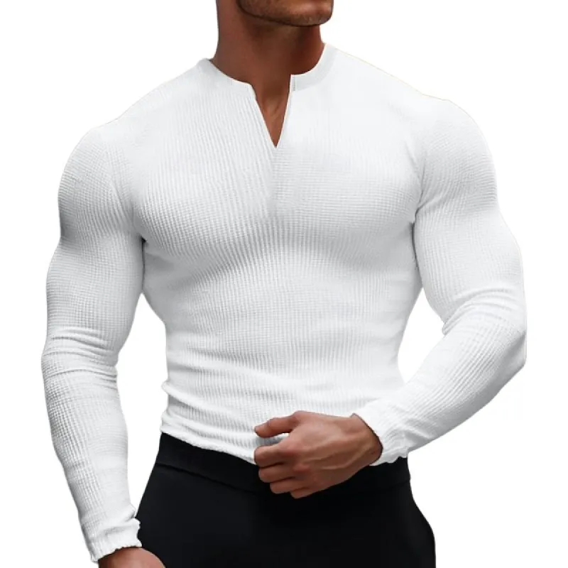 Men's Fashion Solid Color Waffle Slim Fit Long Sleeves T-Shirt 02734665Y sold by Manly