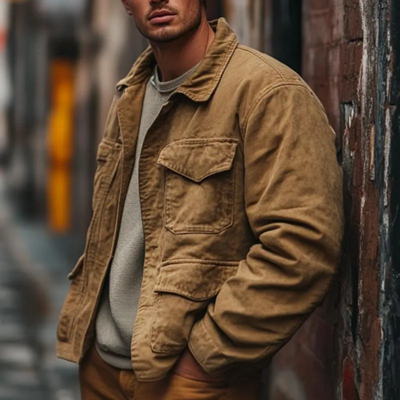 Men's Casual Multi-pocket Lapel Work Jacket 61277077F sold by Manly product image thumbnail 2