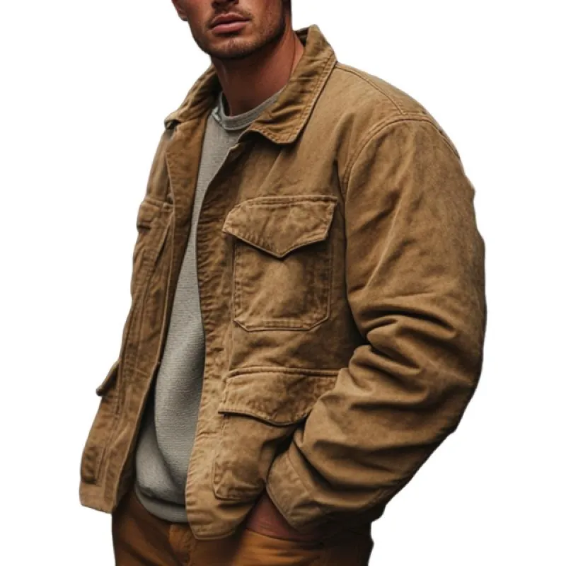 Men's Casual Multi-pocket Lapel Work Jacket 61277077F sold by Manly