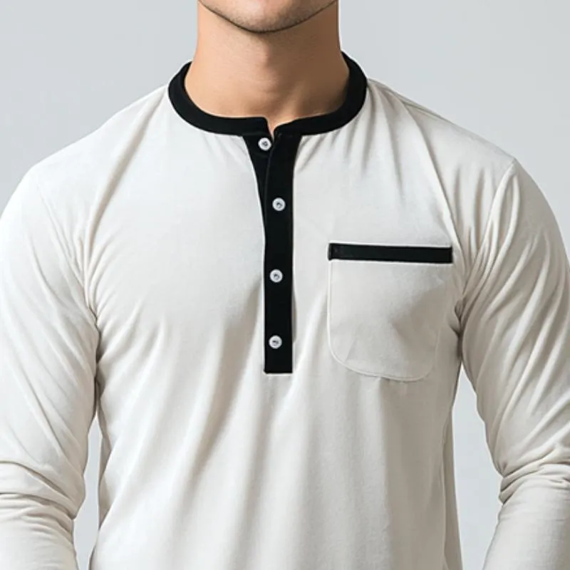 Men's Casual Slim Fit Velvet Patchwork Pocket Long Sleeve T-Shirt 14250257K sold by Manly product image thumbnail 3