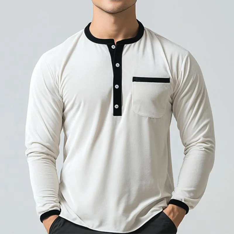 Men's Casual Slim Fit Velvet Patchwork Pocket Long Sleeve T-Shirt 14250257K sold by Manly product image thumbnail 2