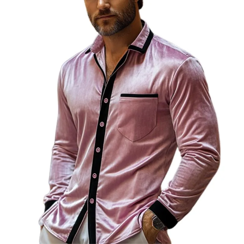 Men's Retro Casual Contrast Color Velvet Long Sleeve Shirt 34376855K sold by Manly