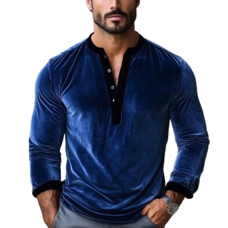Men's Casual Slim Fit Velvet Stitching Long Sleeve T-shirt 27018261K sold by Manly