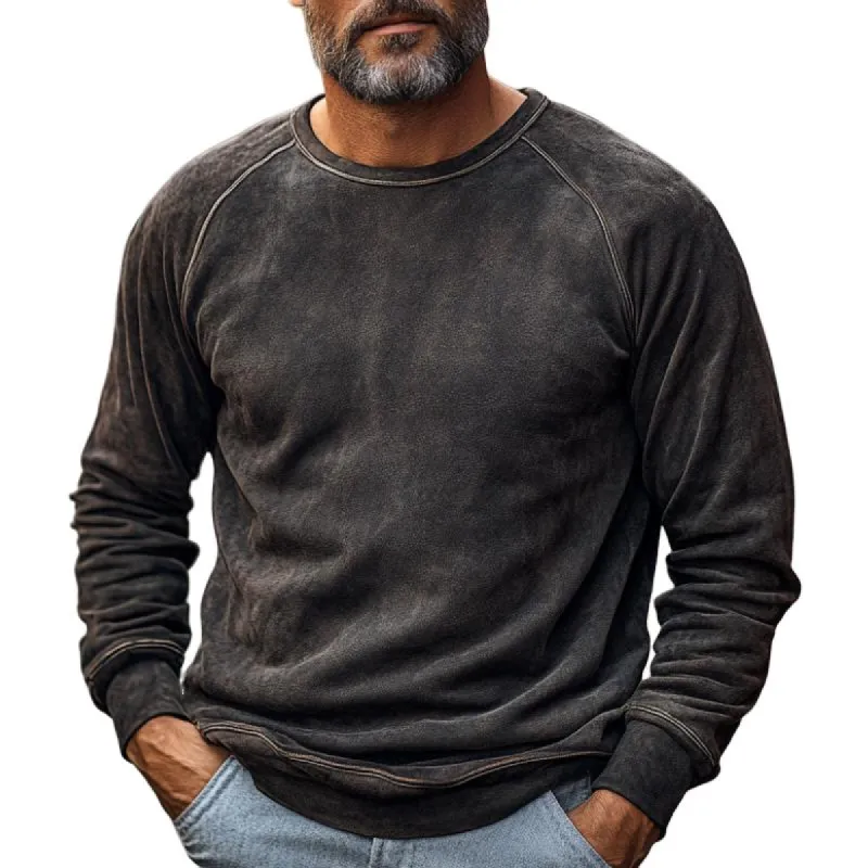 Men's Classic Round Neck Suede Pullover Sweatshirt 66524496F sold by Manly