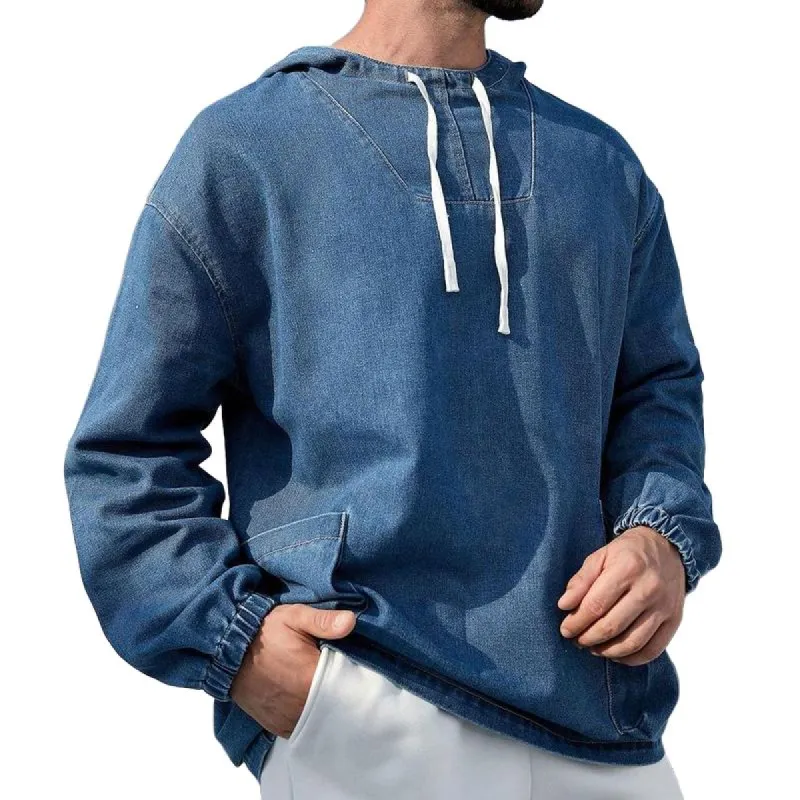 Men's Casual Denim Long Sleeve Hoodie 83444535F sold by Manly
